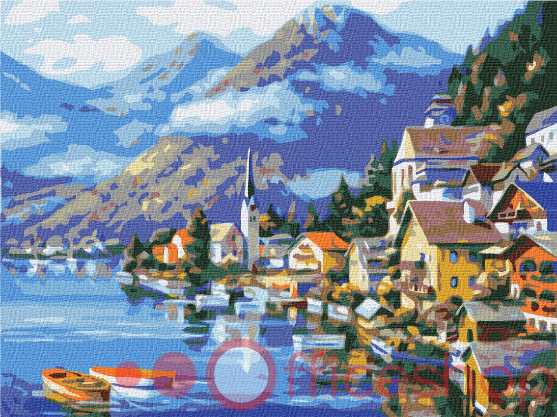 Картина по номерам Funny Art "Деревня у подножья горы", 4*, 30x40 см, RBS6936